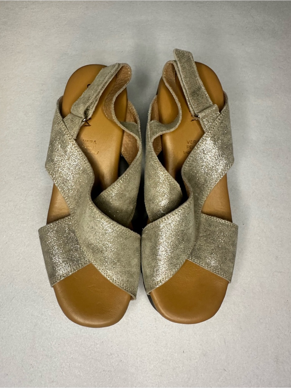 Ethem Gold Metallic Leather Crisscross Platform Wedge Sandals